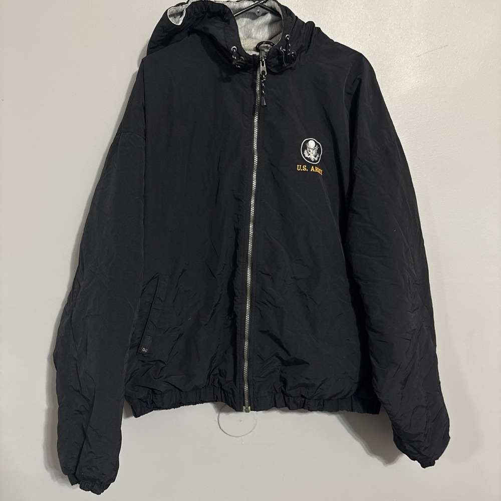Vintage US Army Windbreaker Lined Jacket Men's 2XL Black Big Logo Full Zip